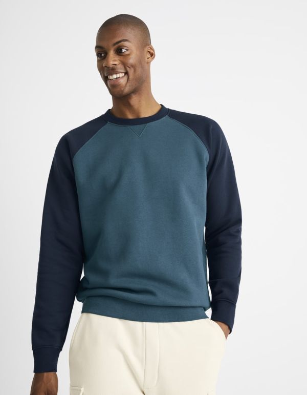 Sweat col rond coton mélangé color block - marine