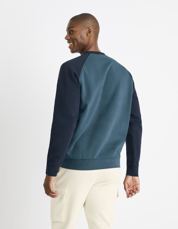 Sweat col rond coton mélangé color block - marine