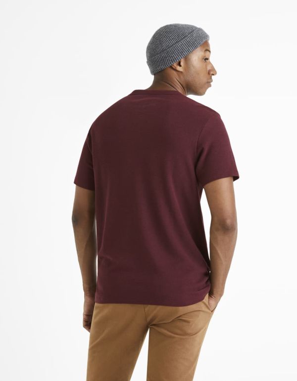 T-shirt col henley coton mélangé - bordeaux