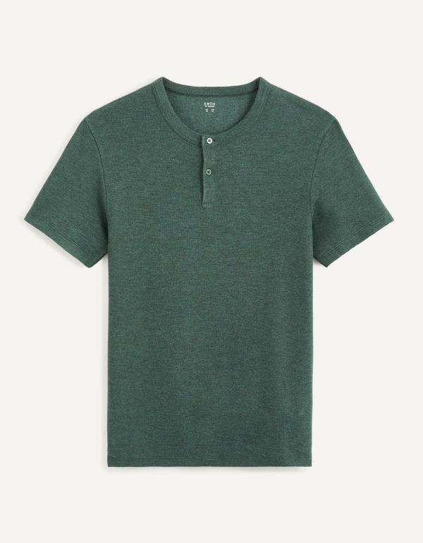 T-shirt col henley coton mélangé - vert foncé
