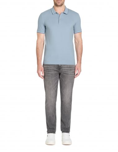Polo col contrasté slim piqué en coton stretch - violet