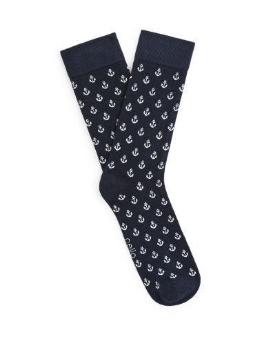 Chaussettes hautes motifs ancres - marine