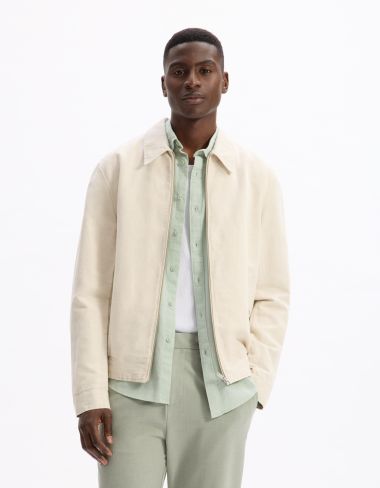 Blouson col chemise en lin et coton - naturel