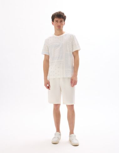 T-shirt boxy col 100% rond imprimé floral - blanc