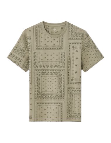 T-shirt boxy col 100% rond imprimé floral - laurier