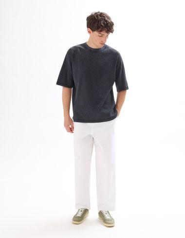 T-shirt oversize col rond 100% coton gaufré - noir