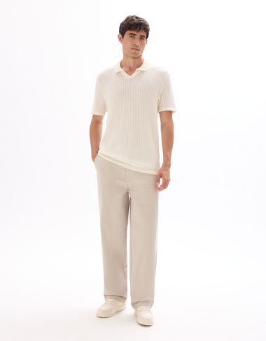 Polo regular en maille côtelé - beige