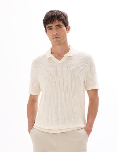 Polo regular en maille côtelé - beige