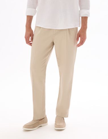 Pantalon slim coton lin stretch - beige