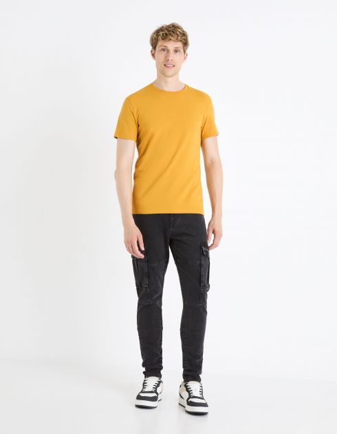 T-shirt col rond coton stretch - jaune