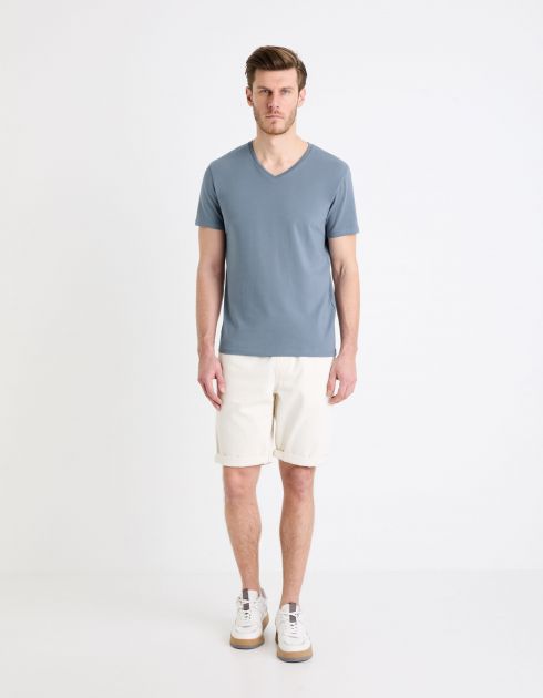 T-shirt col V slim stretch - blue stone