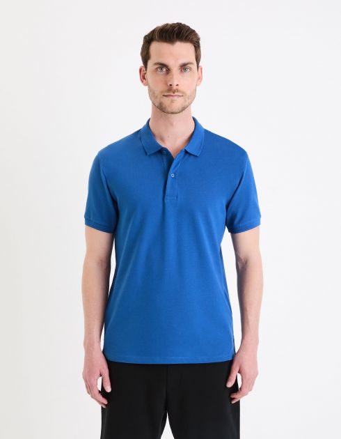 Polo piqué en coton - bleu jean