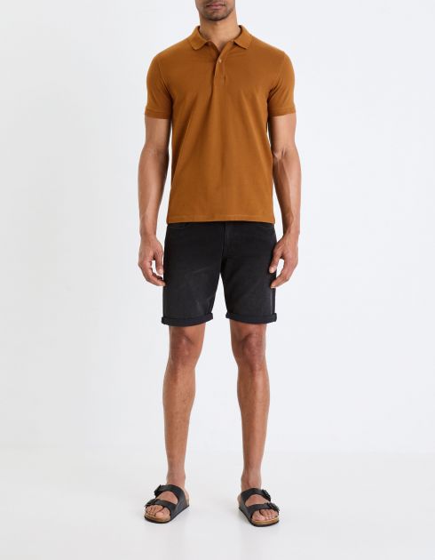 Polo piqué straight en coton - marron foncé