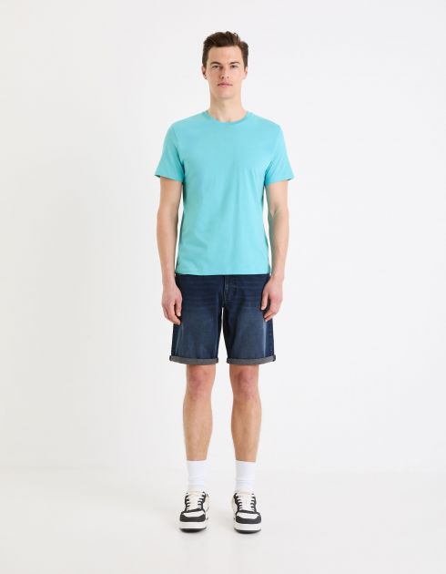 T-shirt col rond en coton - bleu clair