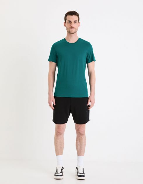 T-shirt col rond en coton - pétrole