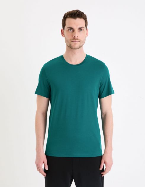 T-shirt col rond en coton - pétrole