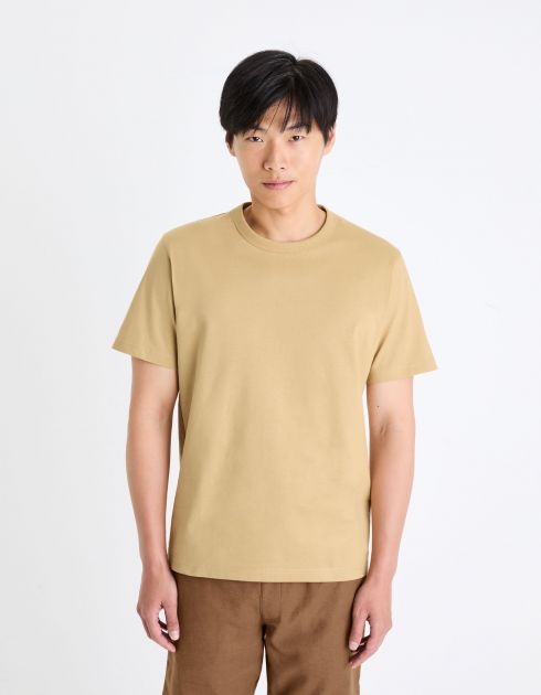 T-shirt à col rond boxy en coton - caffé latte