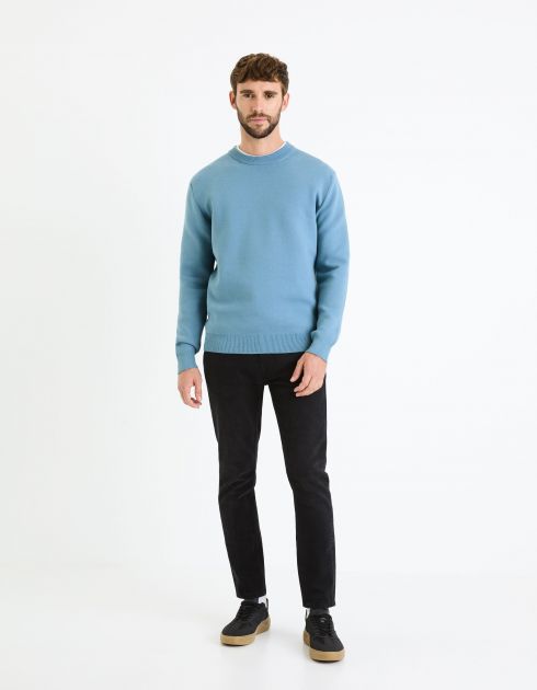 Pull col rond coton mélangé - bleu