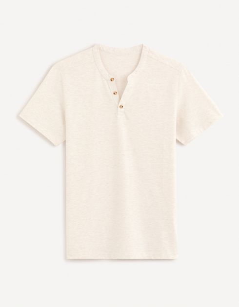 T-shirt col henley coton mélangé -ecru