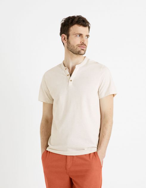 T-shirt col henley coton mélangé - écru