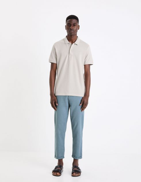 Pantalon straight en lin et coton - bleu