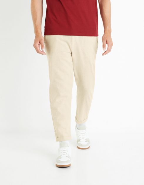 Pantalon straight en lin mélangé - naturel