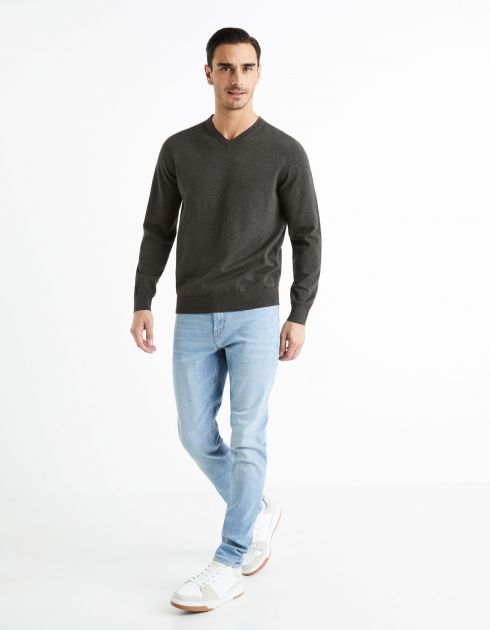 Pull col V 100% coton - anthracite