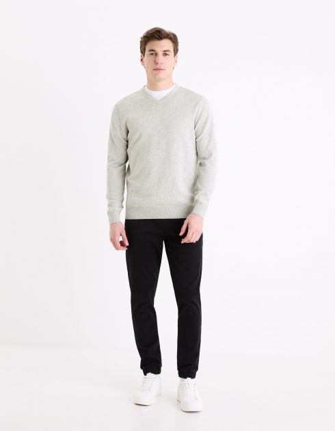 Pull col V 100% coton - gris clair