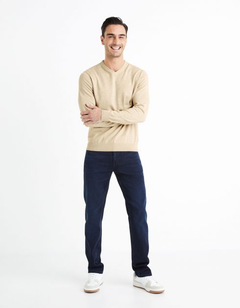 Pull col V 100% coton - beige