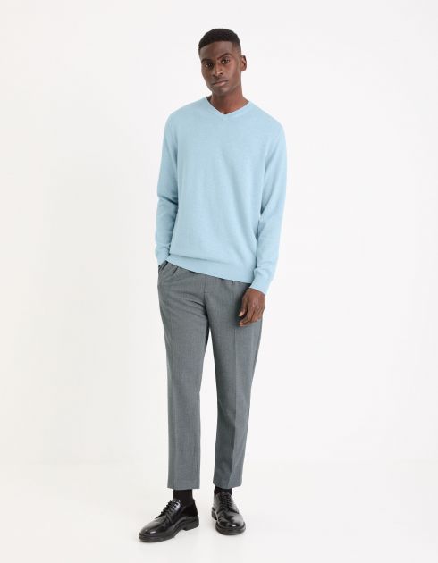 Pull col V 100% coton - bleu clair