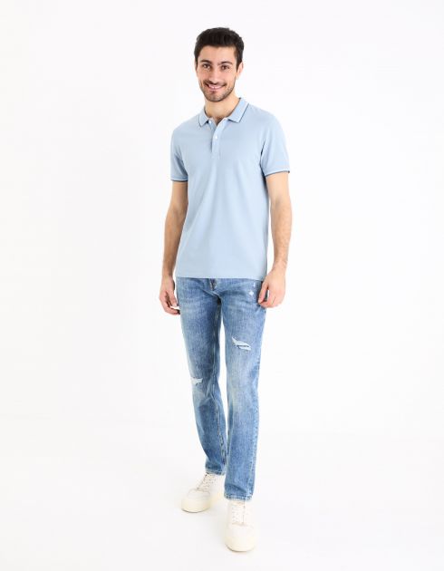 Polo piqué slim - bleu clair