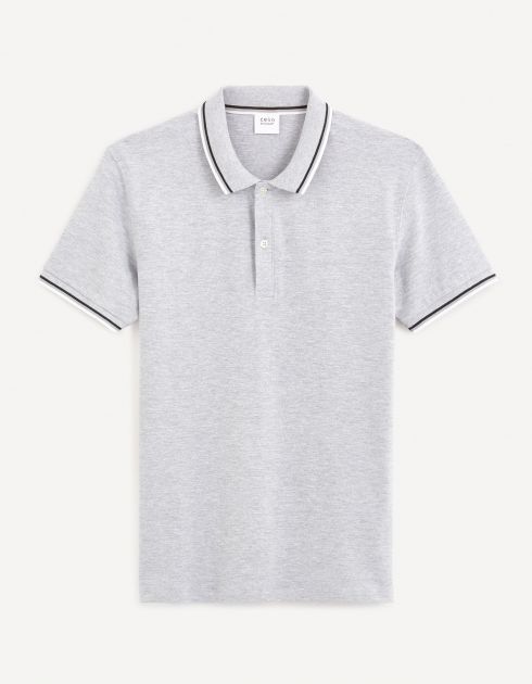 Polo piqué slim en coton stretch - gris chiné