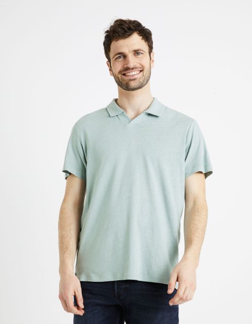 Polo lin mélangé - turquoise