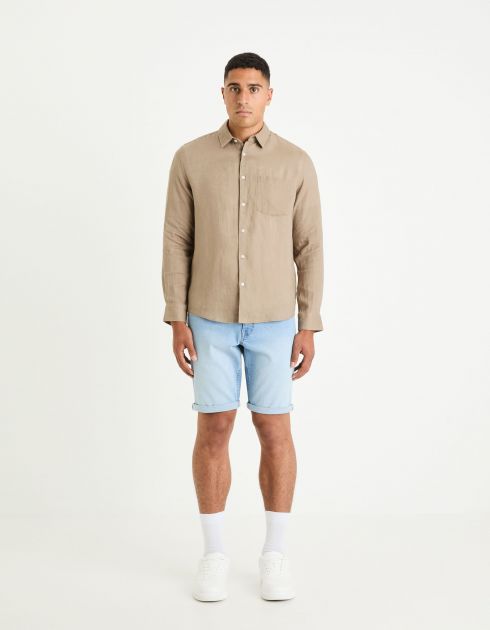 Chemise regular 100% lin - taupe