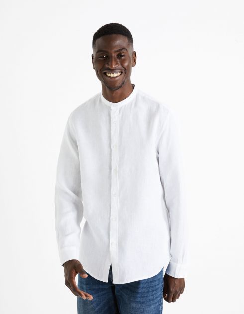 Chemise col mao regular 100% lin - blanc