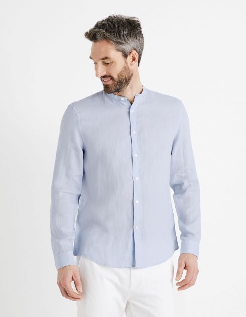 Chemise col mao regular 100% lin - bleu ciel