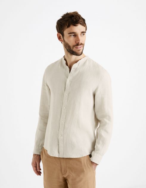 Chemise col mao regular 100% lin - naturel