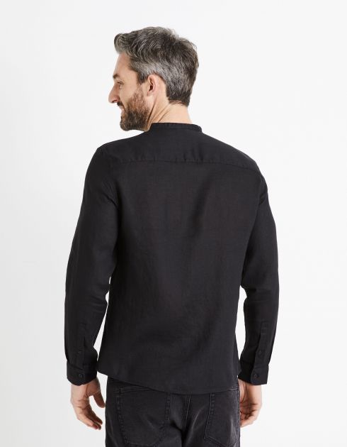Chemise col mao regular 100% lin - noir