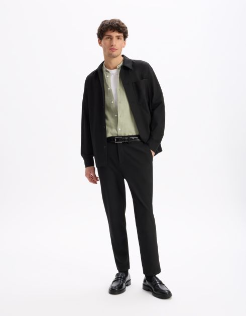 Chemisette regular col mao 100% lin - vert sauge
