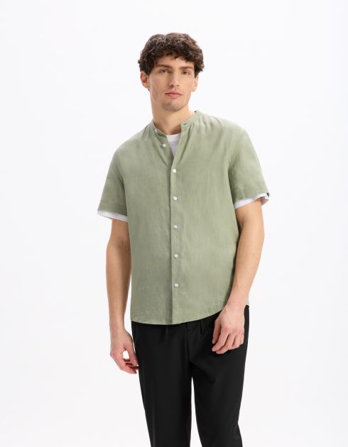 Chemisette regular col mao 100% lin - vert sauge
