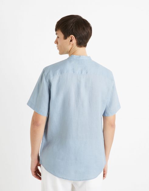 Chemise col mao regular 100% lin - bleu gris