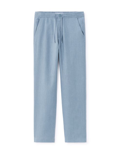 Pantalon straight 100% lin - bleu