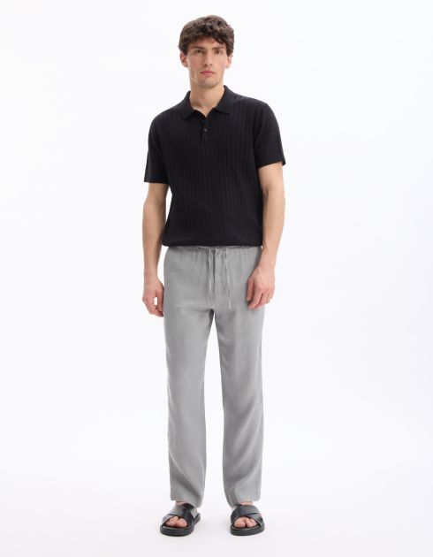 Pantalon straight 100% lin - gris