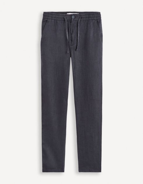Pantalon straight en lin mélangé - marine