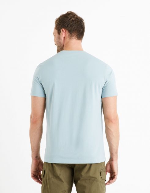 T-shirt col V 100% coton - blue wave