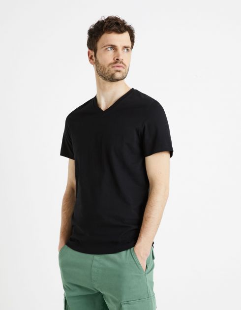 T-shirt col V 100% coton - noir