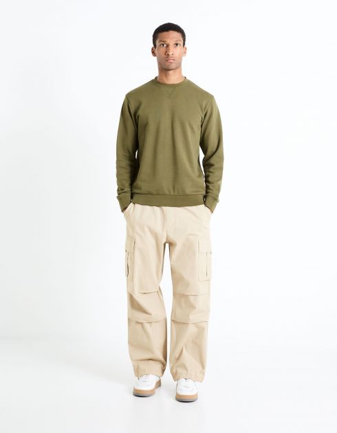 Sweat col rond 100% coton - kaki