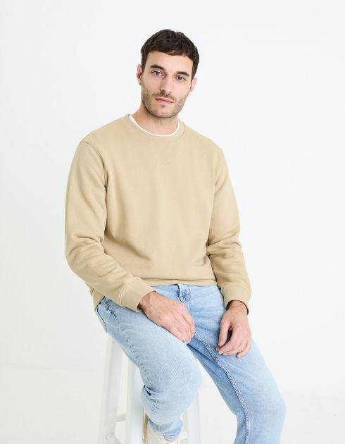 Sweat col rond 100% coton - taupe