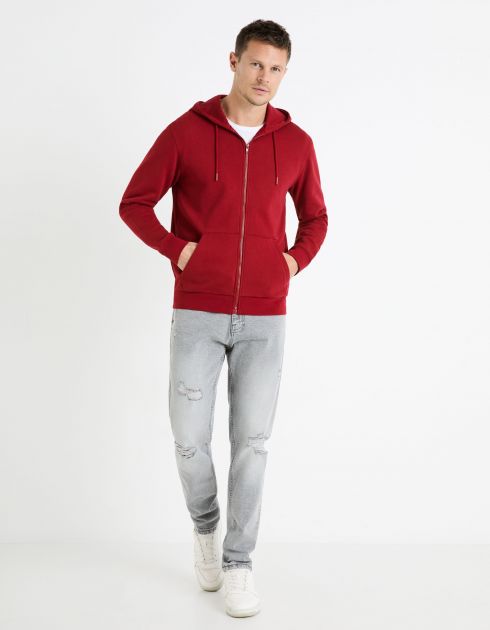 Sweat zippé à capuche 100% coton - bordeaux