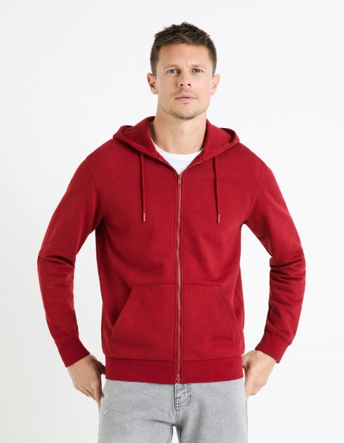 Sweat zippé à capuche 100% coton - bordeaux